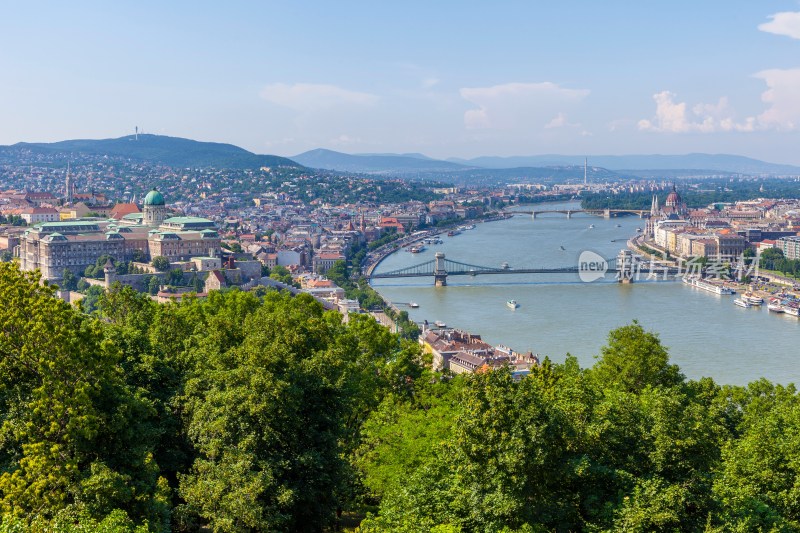 匈牙利首都布达佩斯盖莱尔特山眺望多瑙河