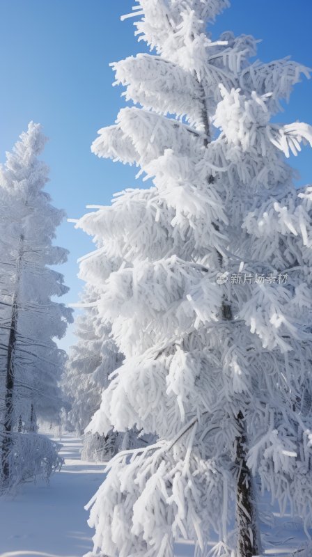 冬季雪山林中被冰雪覆盖着的树