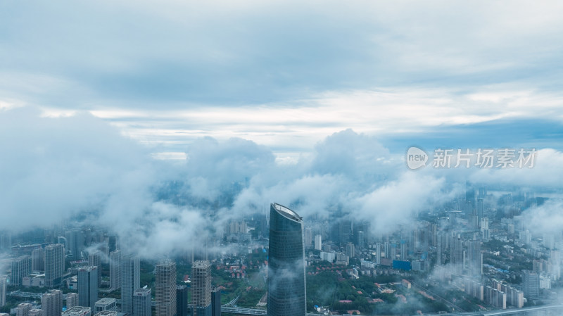 湖北武汉中心大厦附近阴云天气城市航拍