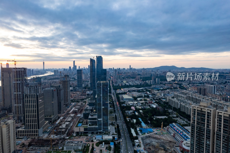 广州城市夕阳晚霞航拍摄影图