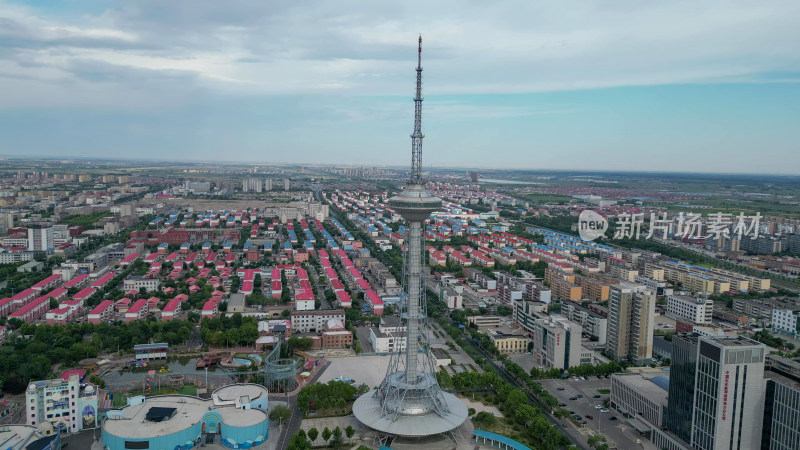 航拍山东东营城市建设城市风光