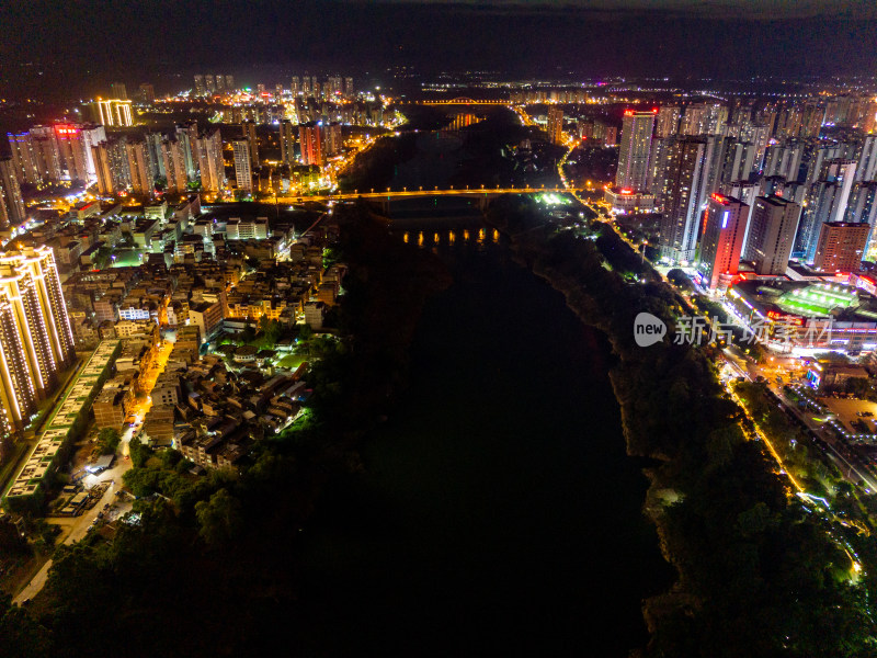 广西来宾城市夜景灯光航拍图