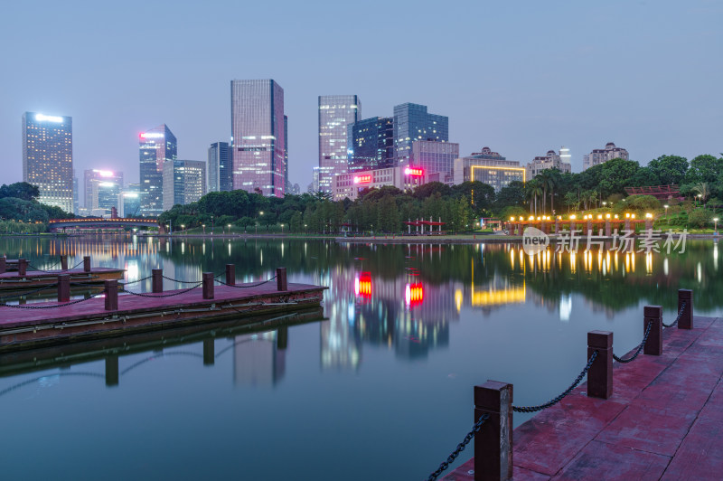 佛山千灯湖公园城市高楼建筑夜景灯光