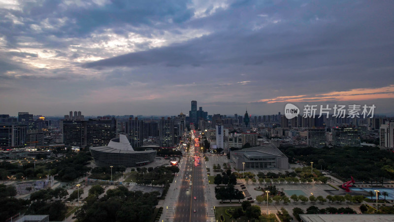 广东东莞日落晚霞城市夜景航拍