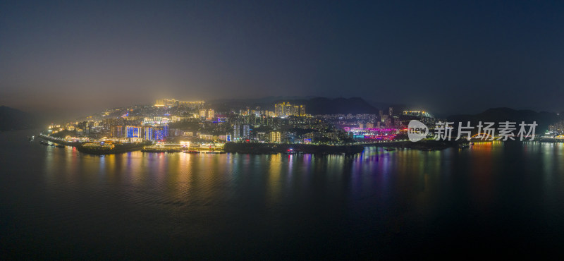 重庆市巫山县城市夜景全景航拍