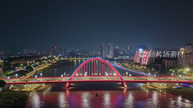 四川德阳夜景德阳彩虹桥夜景航拍