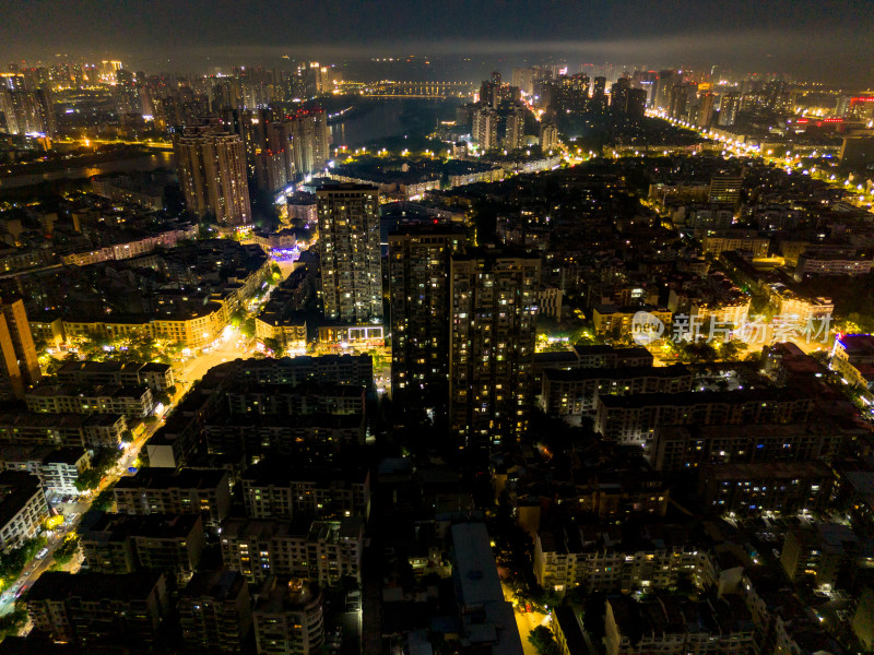 德阳城市夜景交通航拍图