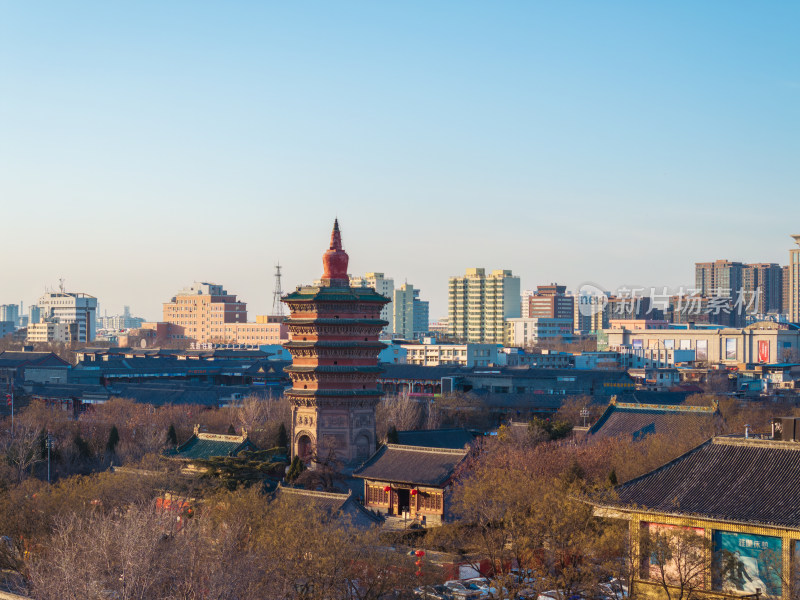 航拍河南安阳天宁寺塔和城市风光