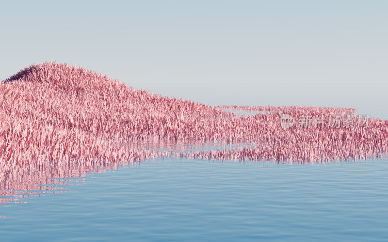 粉色的草地与湖泊3D渲染