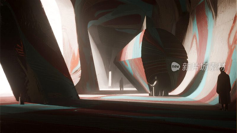现代抽象建筑空间内人物景象
