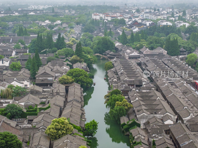 航拍江南水乡古镇乌镇全景