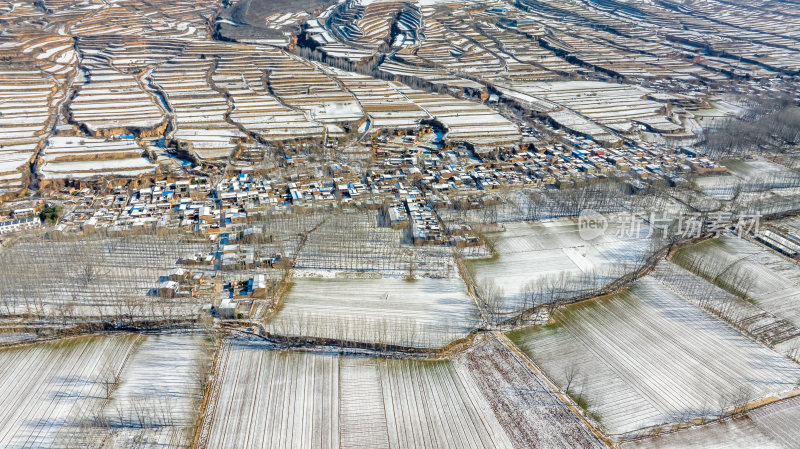 梯田村庄大地雪后航拍全景自然风景地形地理