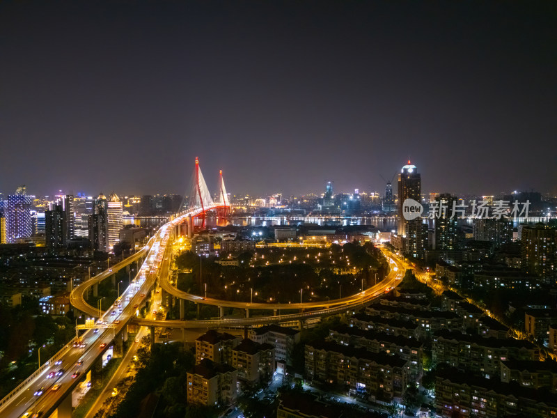 航拍上海杨浦大桥夜景