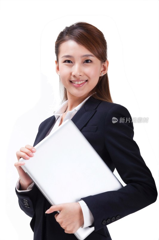 年轻的商务女士展示笔记本电脑