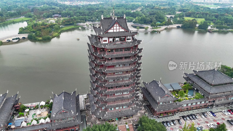 眉山远景楼地标建筑航拍图