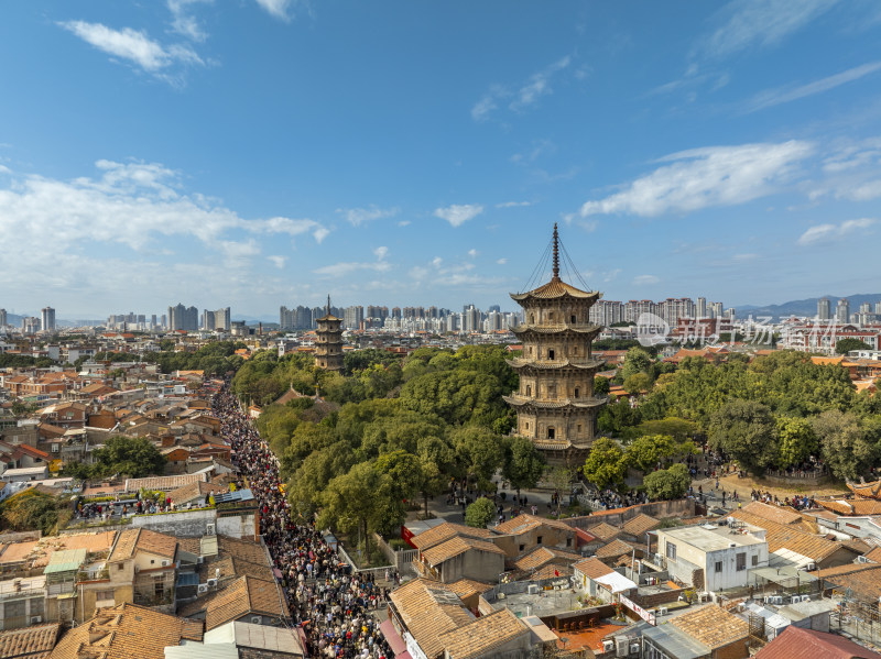 泉州开元寺双塔西街泉州东西塔古建筑航拍