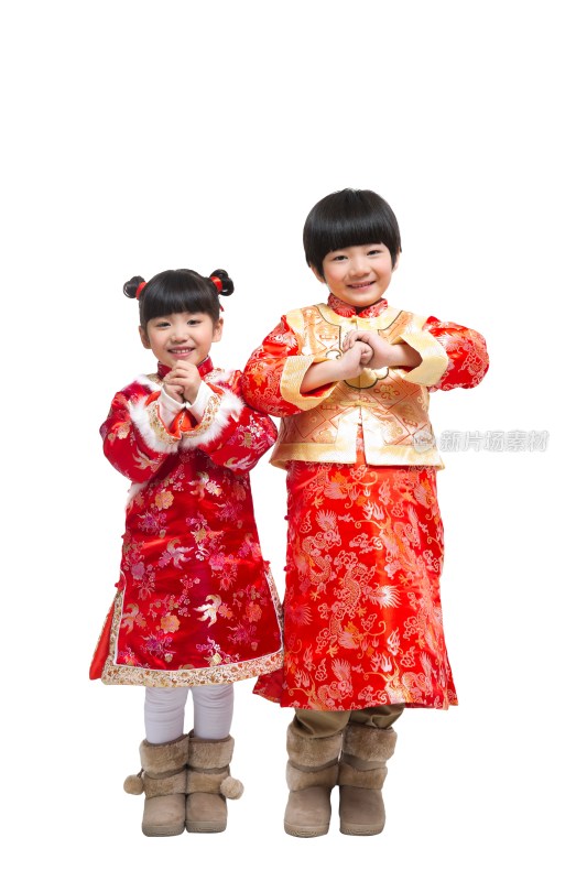 棚拍中国新年快乐的唐装儿童
