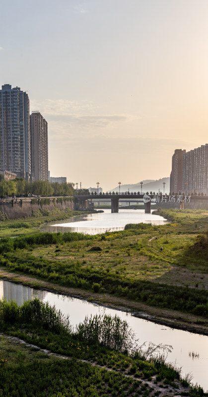 陕西延安延河城市建筑景观