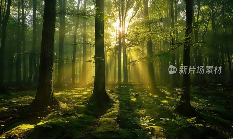 森林晨曦阳光树木自然风光树林背景