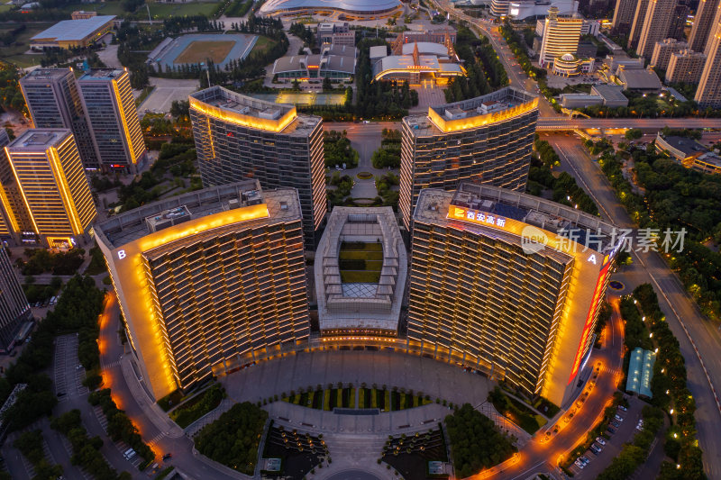 西安高新区绿地集团大楼夜景航拍