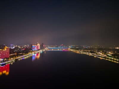 航拍湖北襄阳汉江夜景