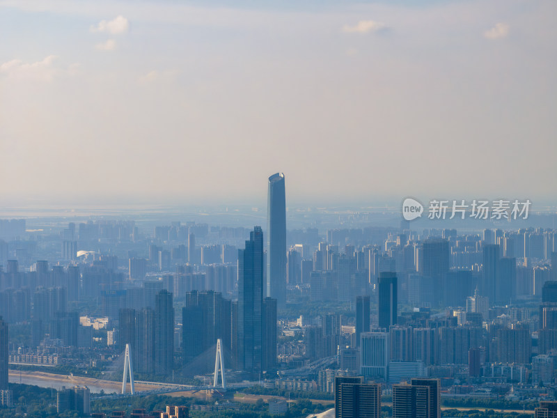 航拍夏季武汉城市天际线风光