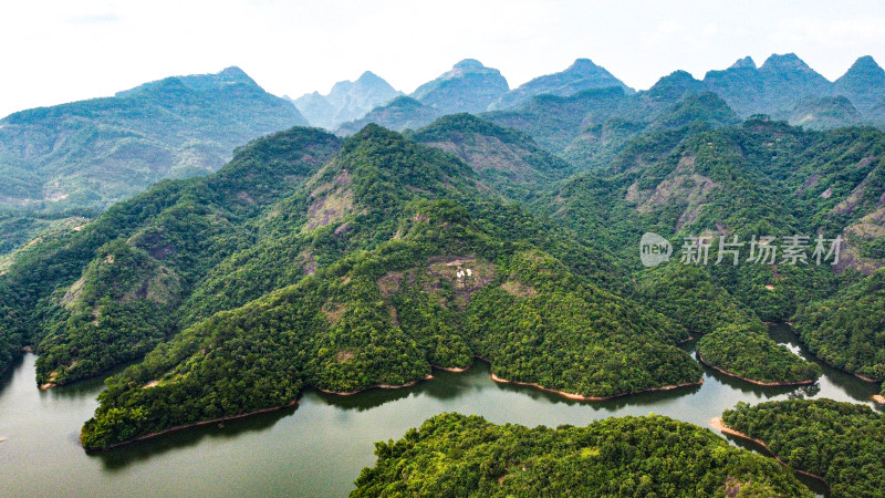 航拍 山峰河流绿水青山