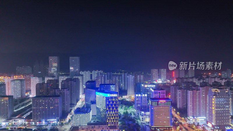 青海西宁市海湖新区海湖广场CBD夜景航拍