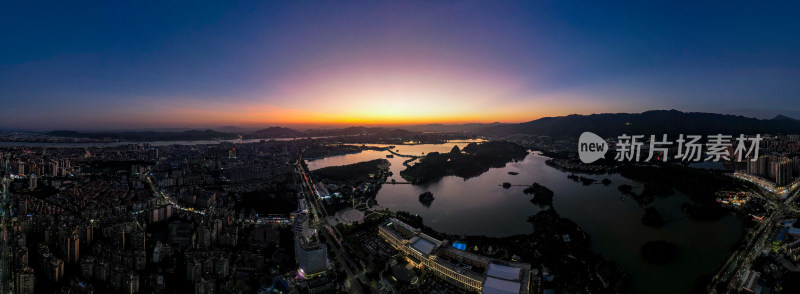 广东肇庆城市晚霞夜幕降临星湖航拍全景图