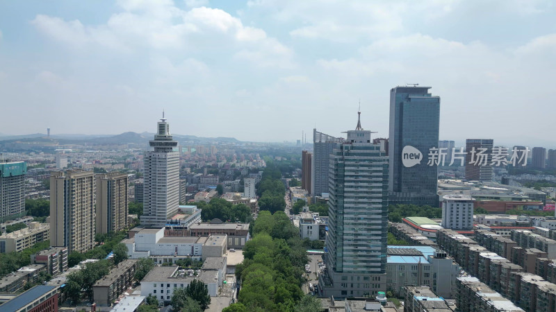 航拍山东淄博城市建设淄博地标建筑