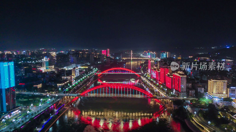 航拍四川宜宾金沙江戎州大桥夜景