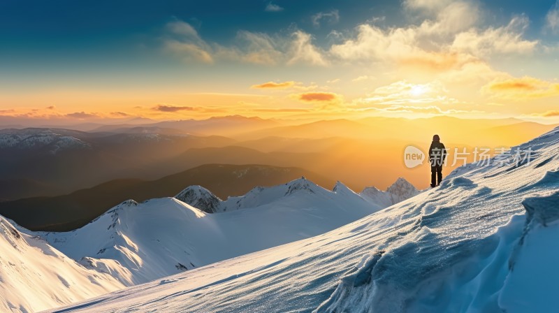 冬季唯美雪景雪山海报背景配图高清摄影图