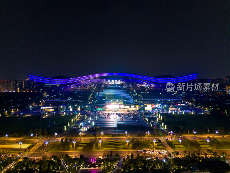 成都环球中心周边建筑夜景航拍图