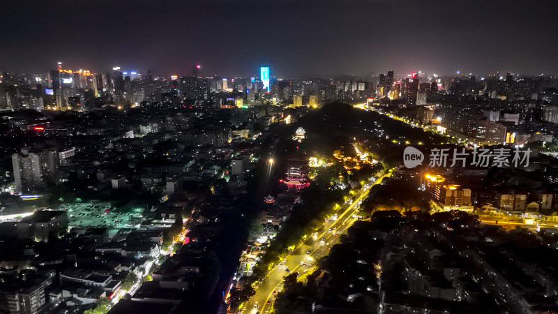 湖北武汉黄鹤楼夜景灯光秀航拍图