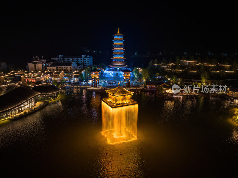 江西上饶网红景点婺女洲日落夜景航拍