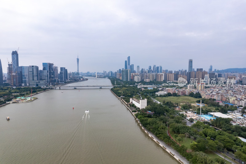 广州珠江城市风光航拍摄影图