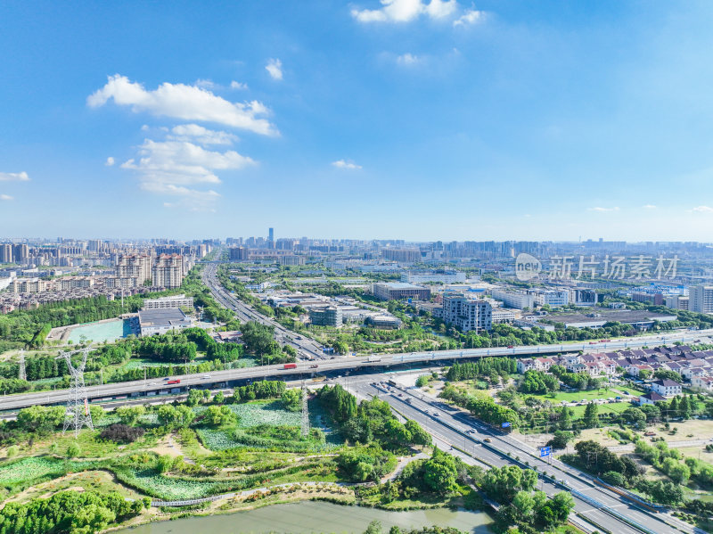 航拍江苏苏州昆山城市建筑风光大景