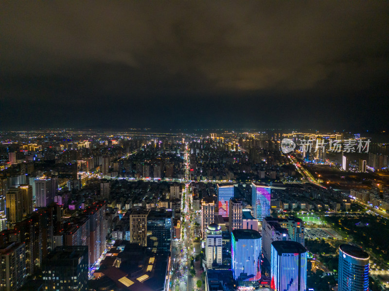 广东汕头城市夜景灯光交通航拍