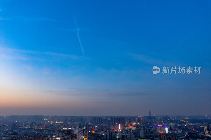 西安晚霞夜幕降临夜景灯光航拍摄影图