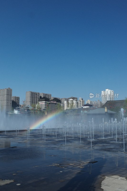 城市喷泉与彩虹景观