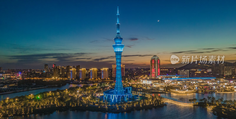 常熟琴湖城市高塔夜景风光