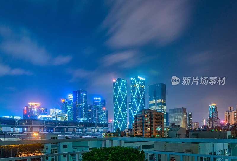 深圳福田CBD城市摩天大楼建筑夜景灯光