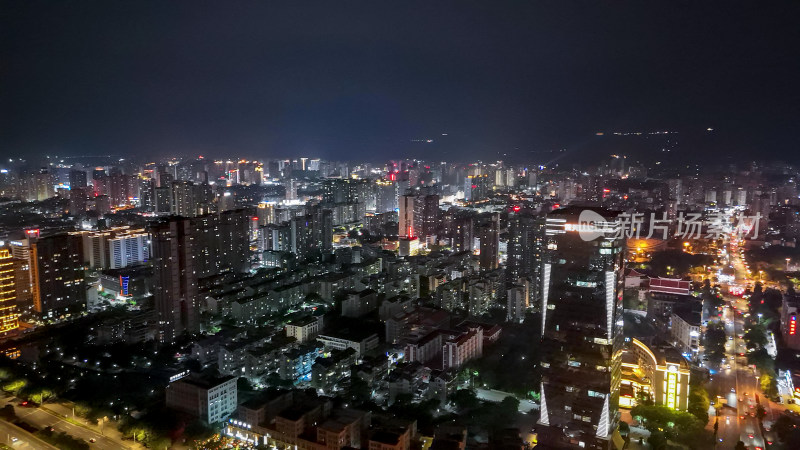 福建莆田商务区夜景灯光航拍图