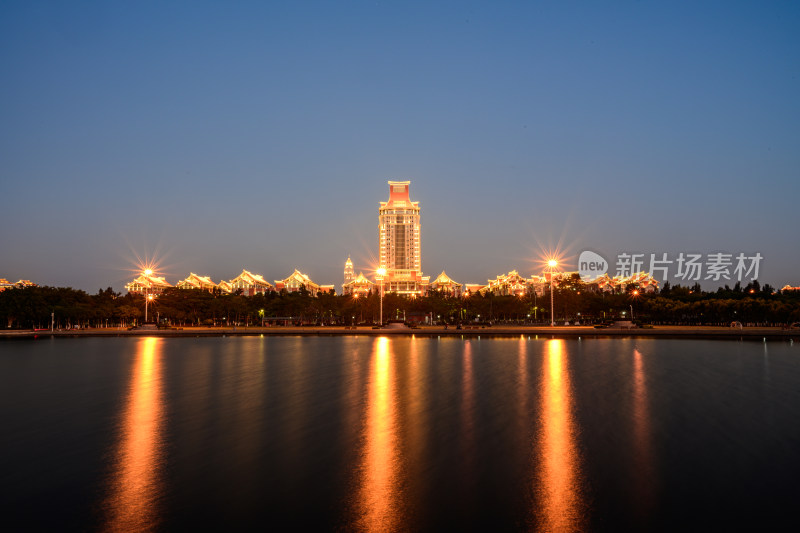 厦门海上自行车道湖畔日落景观