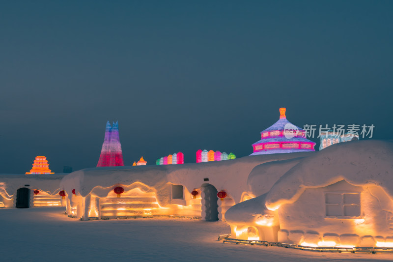 黑龙江省哈尔滨冬天冰雪大世界风光