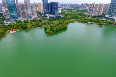 安徽合肥天鹅湖周边建筑航拍图