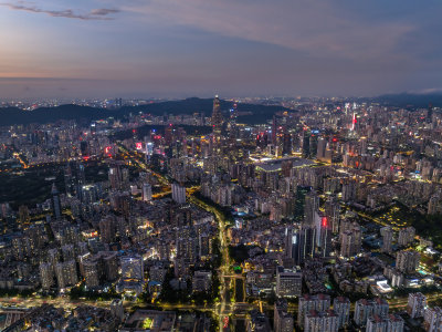 深圳福田CBD大湾区平安大厦夜景蓝调航拍