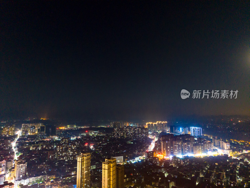 航拍黄梅县城夜景