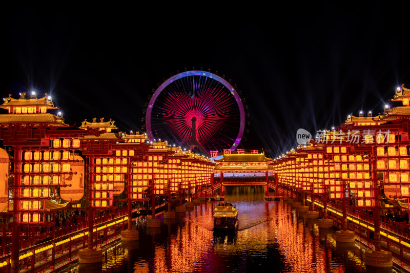 唐山河头老街夜景，唐山之光摩天轮