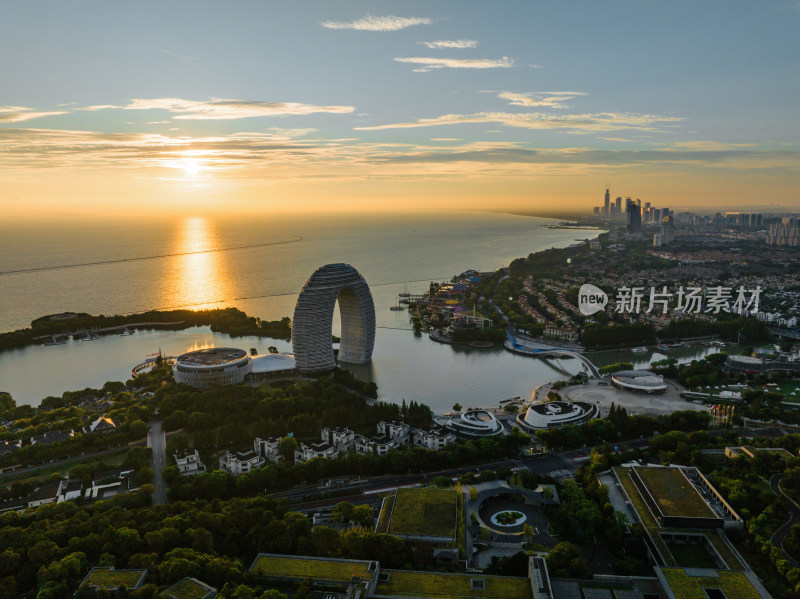 湖州太湖月亮酒店航拍日出